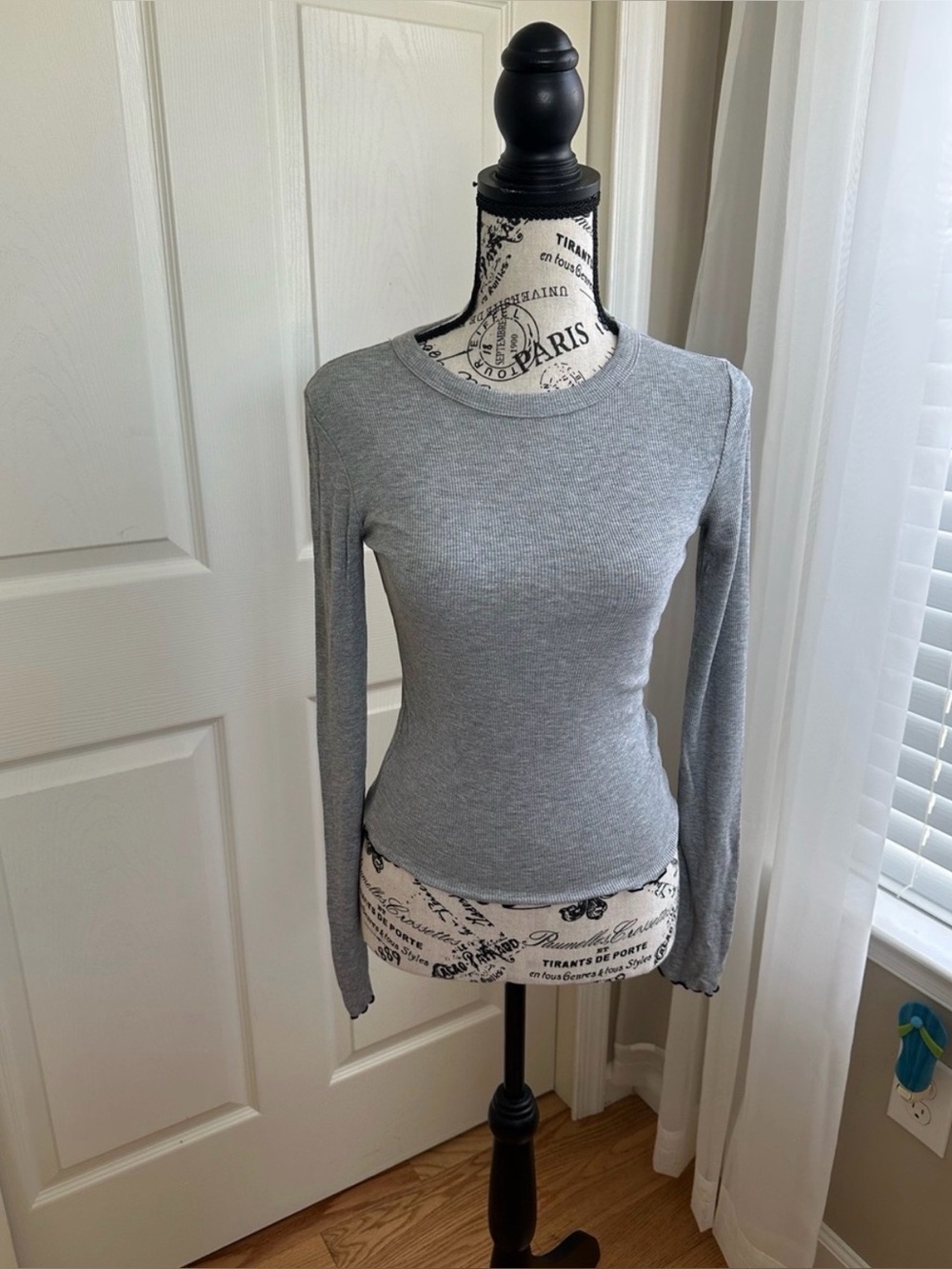Light Gray Ribbed Long Sleeve Top